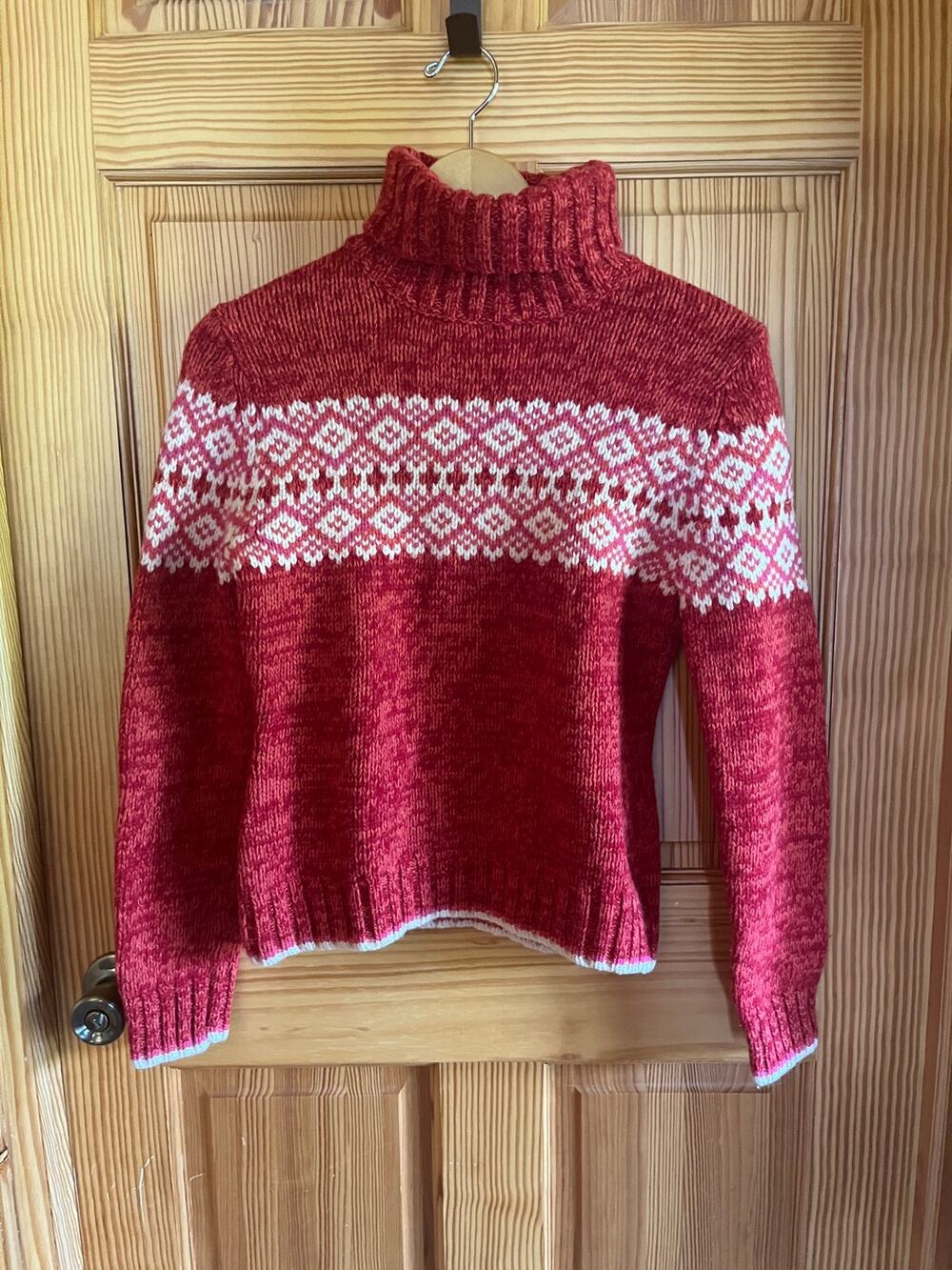 Vintage GAP Red Fair Isle Turtleneck Sweater Women’s Medium 100% Lambs Wool